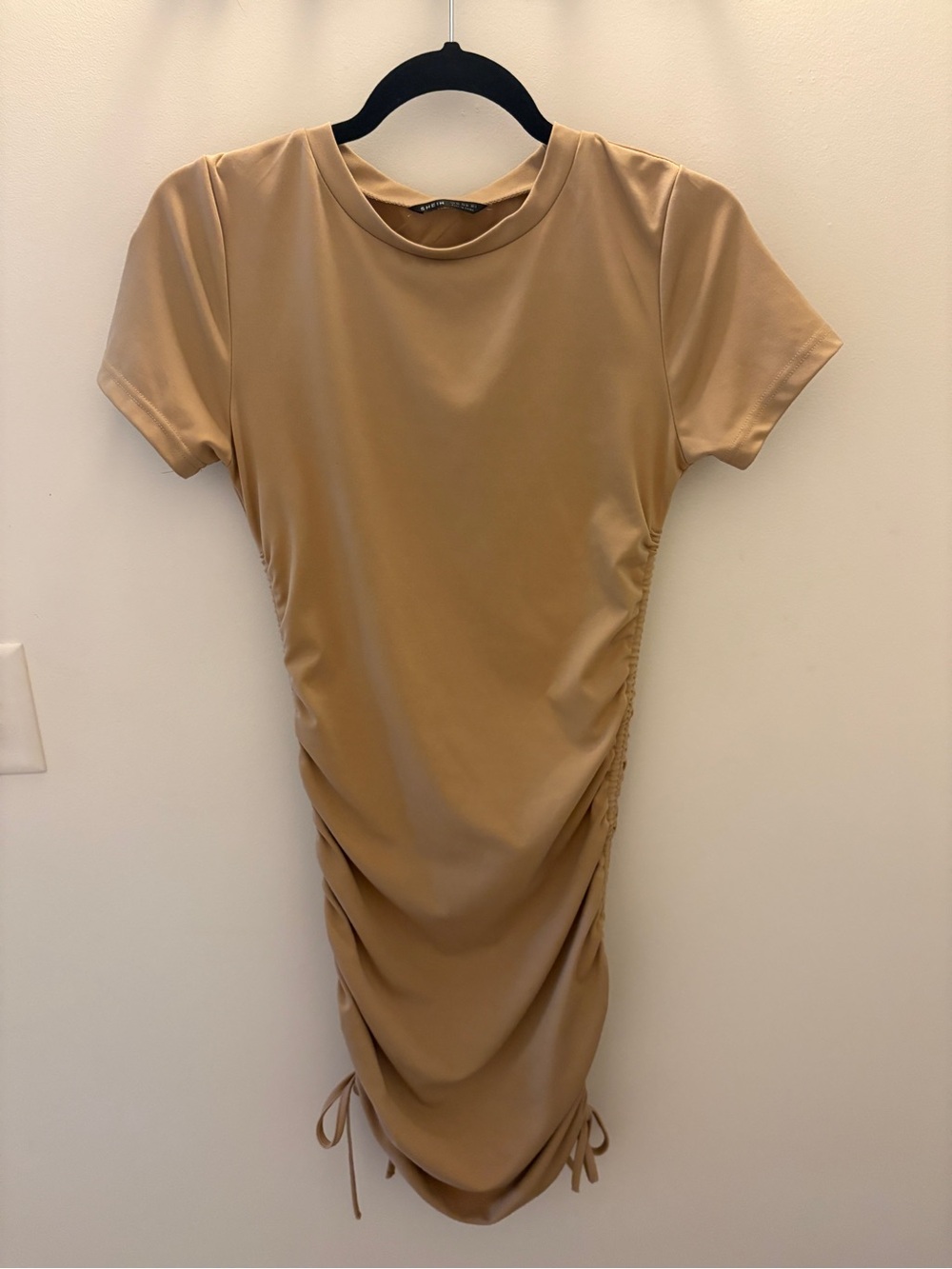 SHEIN Camel Ruched Short Sleeve Mini Dress